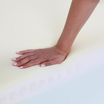 Espuma viscoelástica do colchão Hybrid Sense a adaptar-se à pressão da mão para maior conforto e suporte ergonómico