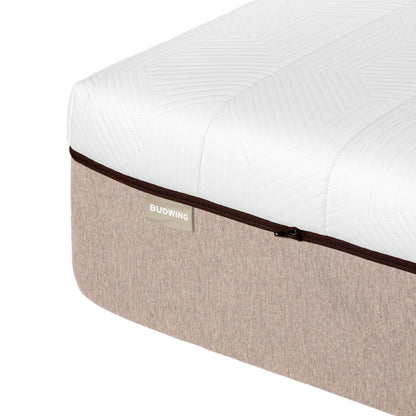 Detalhe do canto do colchão Hybrid Sense com tecido estruturado e fecho resistente